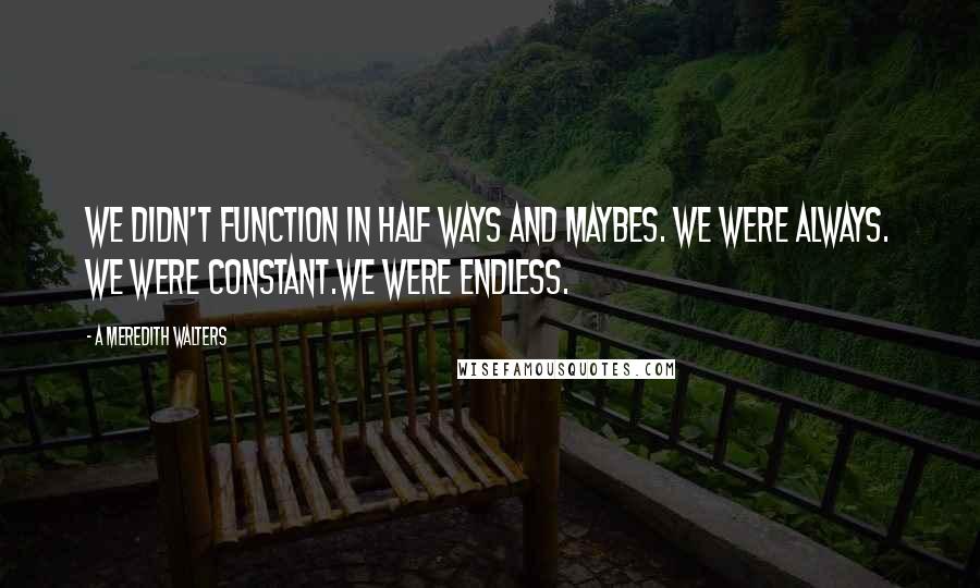 A Meredith Walters Quotes: We didn't function in half ways and maybes. We were always. We were constant.We were endless.