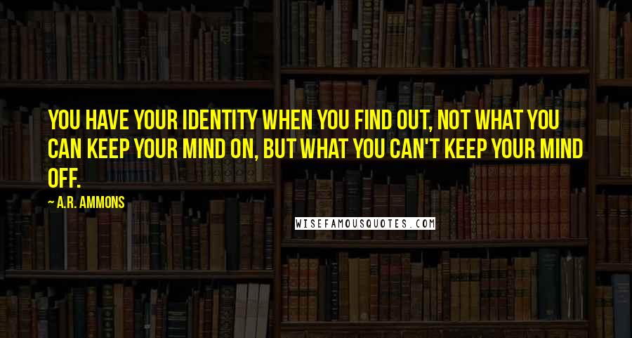 A.R. Ammons Quotes: You have your identity when you find out, not what you can keep your mind on, but what you can't keep your mind off.