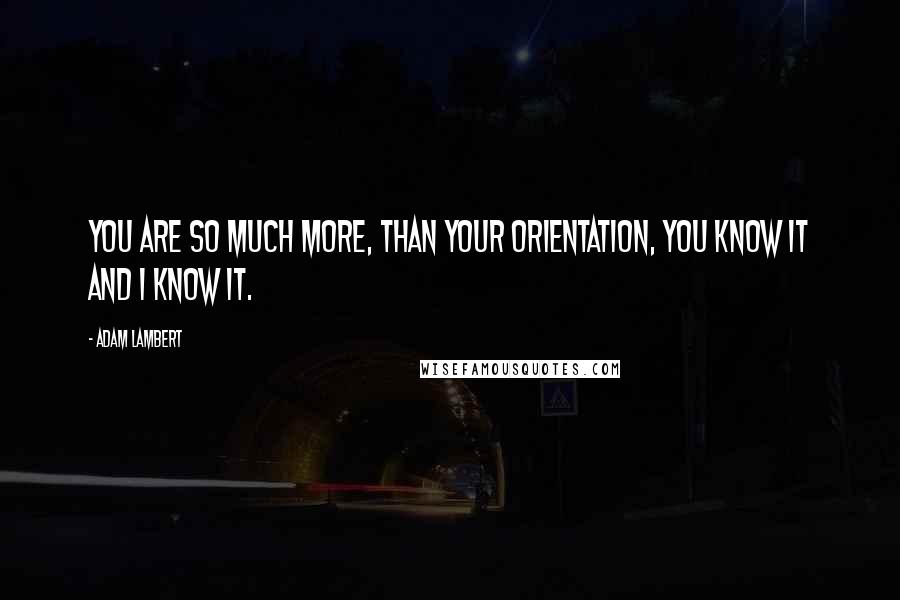 Adam Lambert Quotes: You are so much more, than your orientation, you know it and I know it.