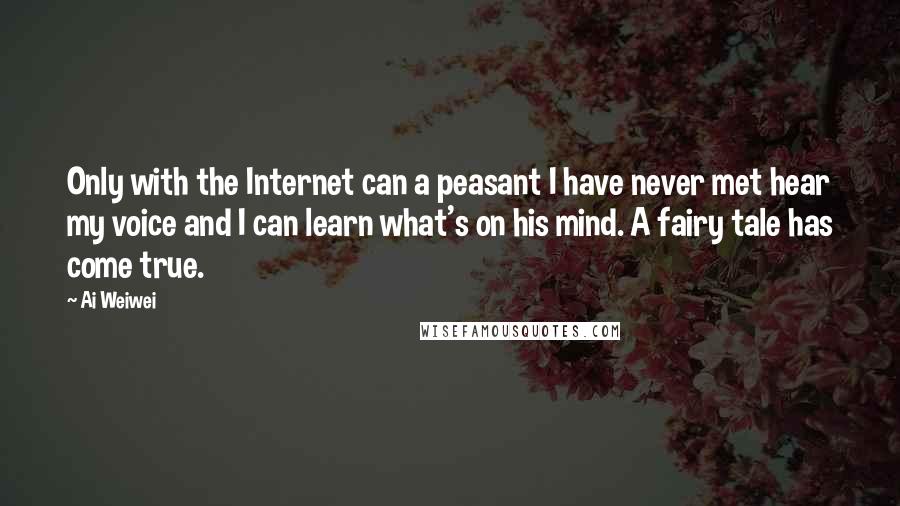 Ai Weiwei Quotes: Only with the Internet can a peasant I have never met hear my voice and I can learn what's on his mind. A fairy tale has come true.