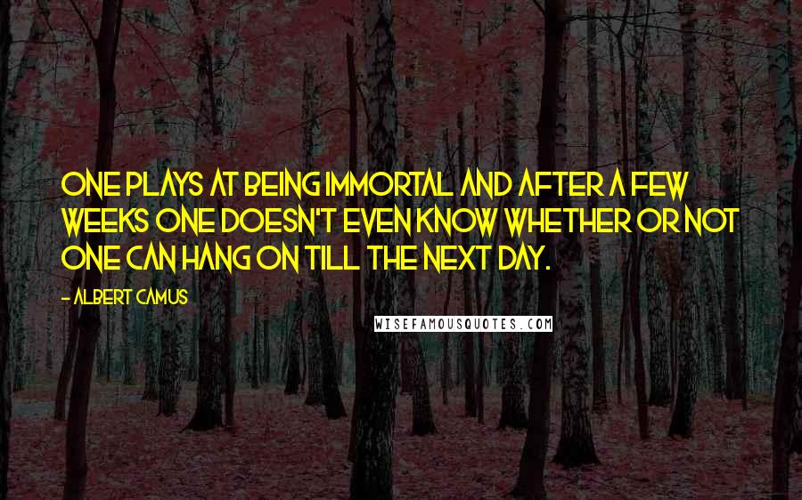 Albert Camus Quotes: One plays at being immortal and after a few weeks one doesn't even know whether or not one can hang on till the next day.