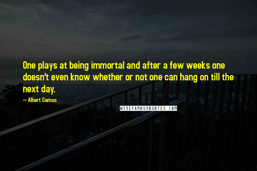 Albert Camus Quotes: One plays at being immortal and after a few weeks one doesn't even know whether or not one can hang on till the next day.