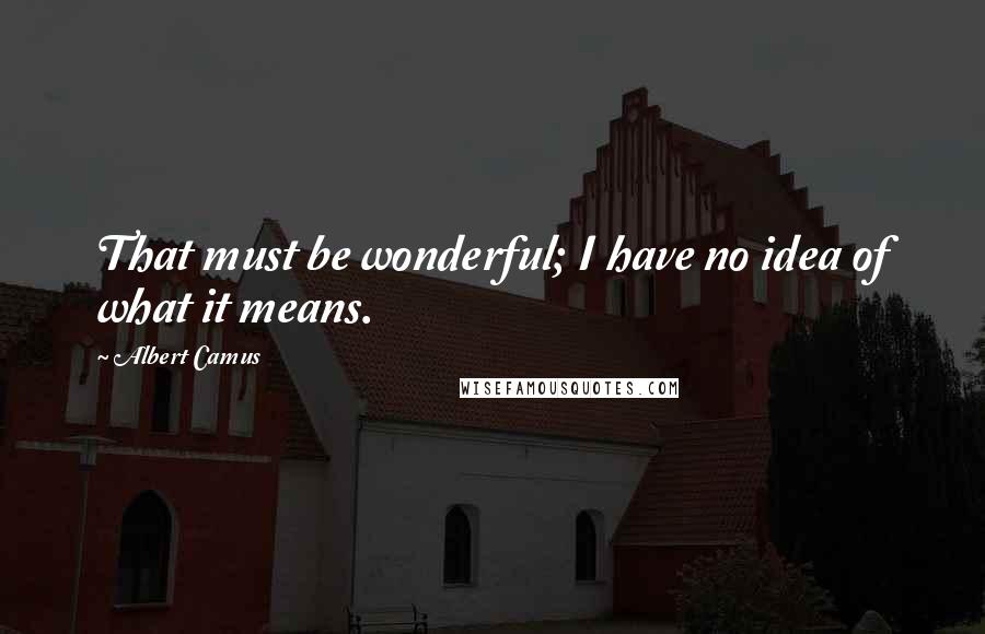 Albert Camus Quotes: That must be wonderful; I have no idea of what it means.