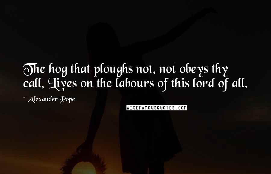 Alexander Pope Quotes: The hog that ploughs not, not obeys thy call, Lives on the labours of this lord of all.