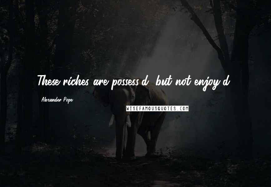 Alexander Pope Quotes: These riches are possess'd, but not enjoy'd!