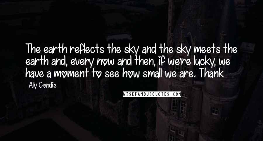 Ally Condie Quotes: The earth reflects the sky and the sky meets the earth and, every now and then, if we're lucky, we have a moment to see how small we are. Thank