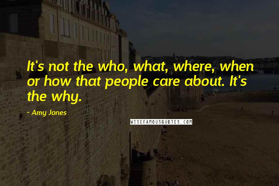 Amy Jones Quotes: It's not the who, what, where, when or how that people care about. It's the why.