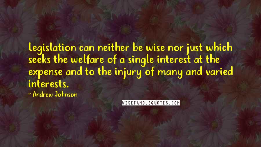 Andrew Johnson Quotes: Legislation can neither be wise nor just which seeks the welfare of a single interest at the expense and to the injury of many and varied interests.