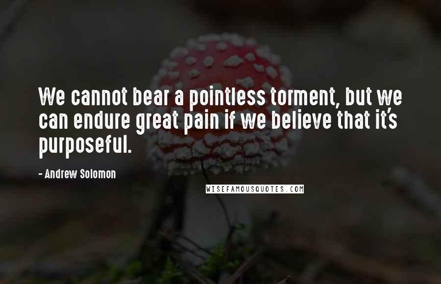 Andrew Solomon Quotes: We cannot bear a pointless torment, but we can endure great pain if we believe that it's purposeful.