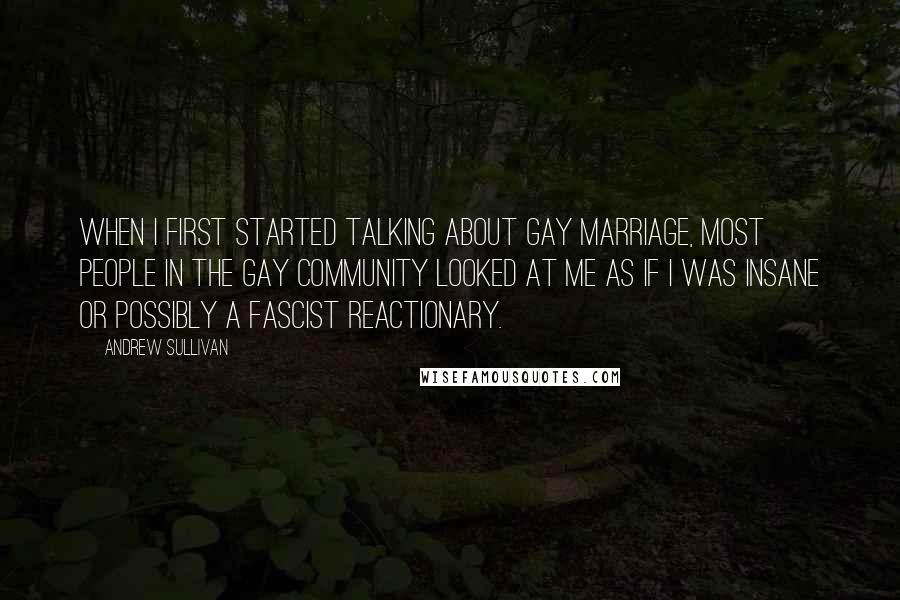 Andrew Sullivan Quotes: When I first started talking about gay marriage, most people in the gay community looked at me as if I was insane or possibly a fascist reactionary.