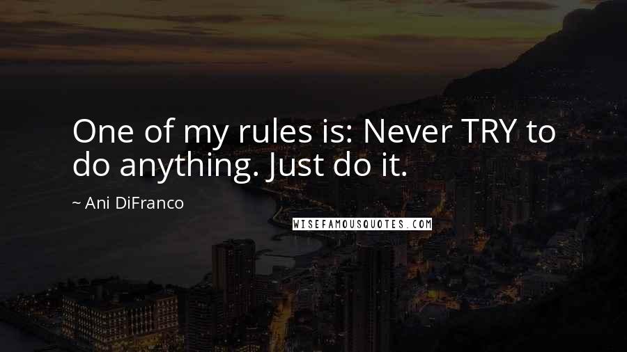 Ani DiFranco Quotes: One of my rules is: Never TRY to do anything. Just do it.