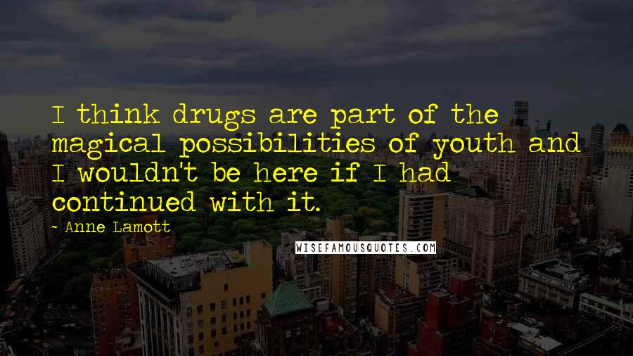 Anne Lamott Quotes: I think drugs are part of the magical possibilities of youth and I wouldn't be here if I had continued with it.