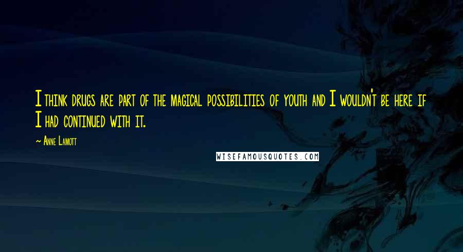 Anne Lamott Quotes: I think drugs are part of the magical possibilities of youth and I wouldn't be here if I had continued with it.