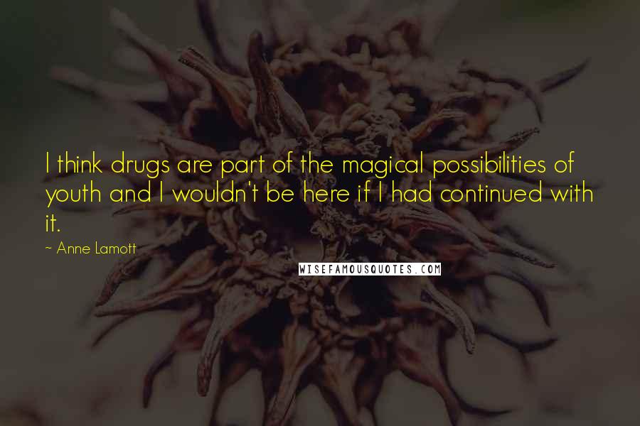 Anne Lamott Quotes: I think drugs are part of the magical possibilities of youth and I wouldn't be here if I had continued with it.