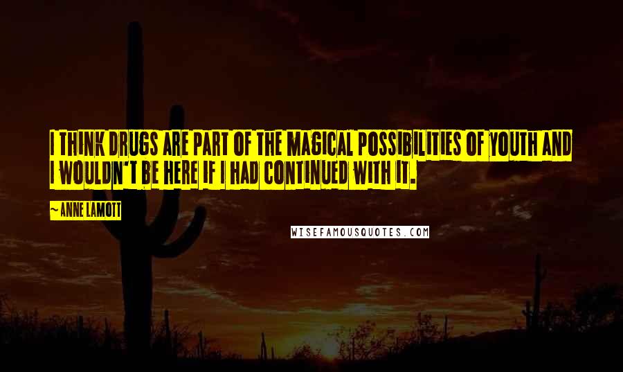 Anne Lamott Quotes: I think drugs are part of the magical possibilities of youth and I wouldn't be here if I had continued with it.