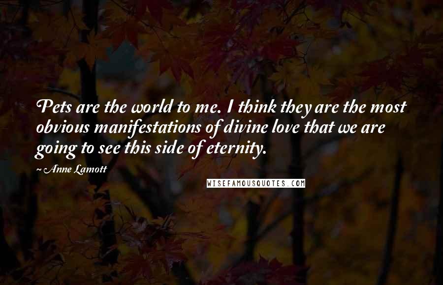 Anne Lamott Quotes: Pets are the world to me. I think they are the most obvious manifestations of divine love that we are going to see this side of eternity.