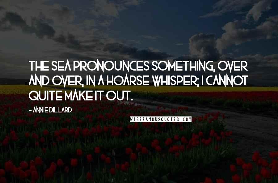 Annie Dillard Quotes: The sea pronounces something, over and over, in a hoarse whisper; I cannot quite make it out.