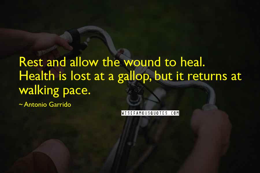 Antonio Garrido Quotes: Rest and allow the wound to heal. Health is lost at a gallop, but it returns at walking pace.