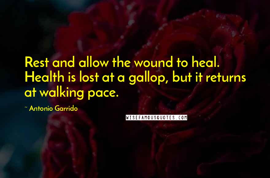 Antonio Garrido Quotes: Rest and allow the wound to heal. Health is lost at a gallop, but it returns at walking pace.