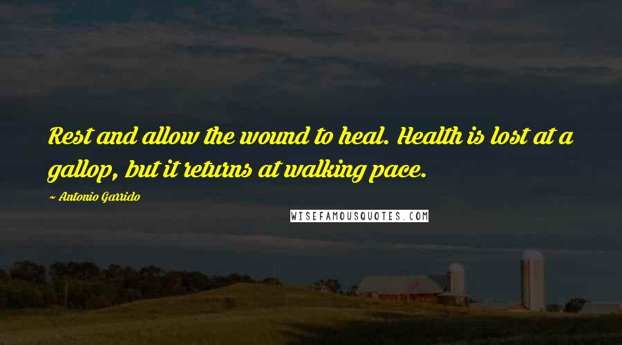 Antonio Garrido Quotes: Rest and allow the wound to heal. Health is lost at a gallop, but it returns at walking pace.