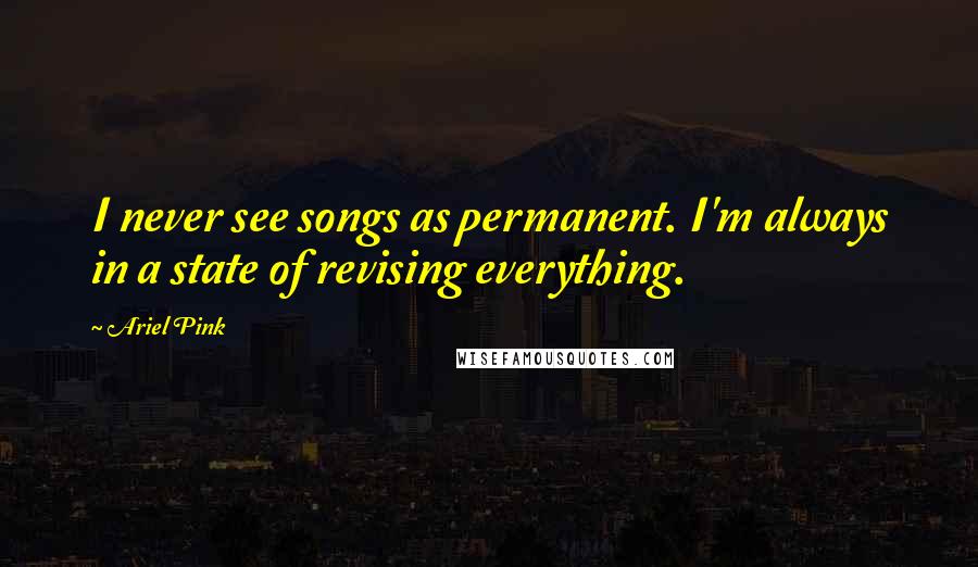 Ariel Pink Quotes: I never see songs as permanent. I'm always in a state of revising everything.