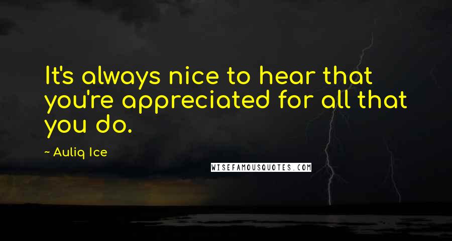 Auliq Ice Quotes: It's always nice to hear that you're appreciated for all that you do.