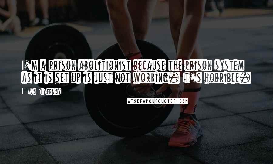 Ava DuVernay Quotes: I'm a prison abolitionist because the prison system as it is set up is just not working. It's horrible.