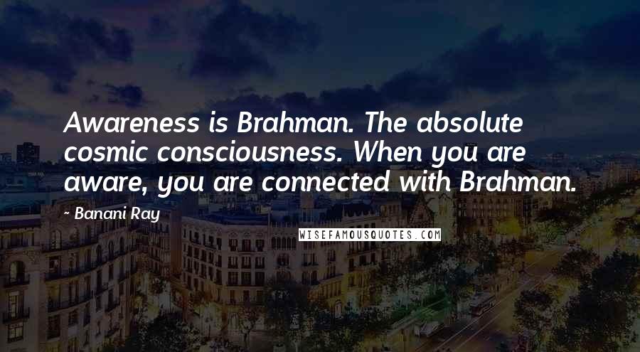 Banani Ray Quotes: Awareness is Brahman. The absolute cosmic consciousness. When you are aware, you are connected with Brahman.