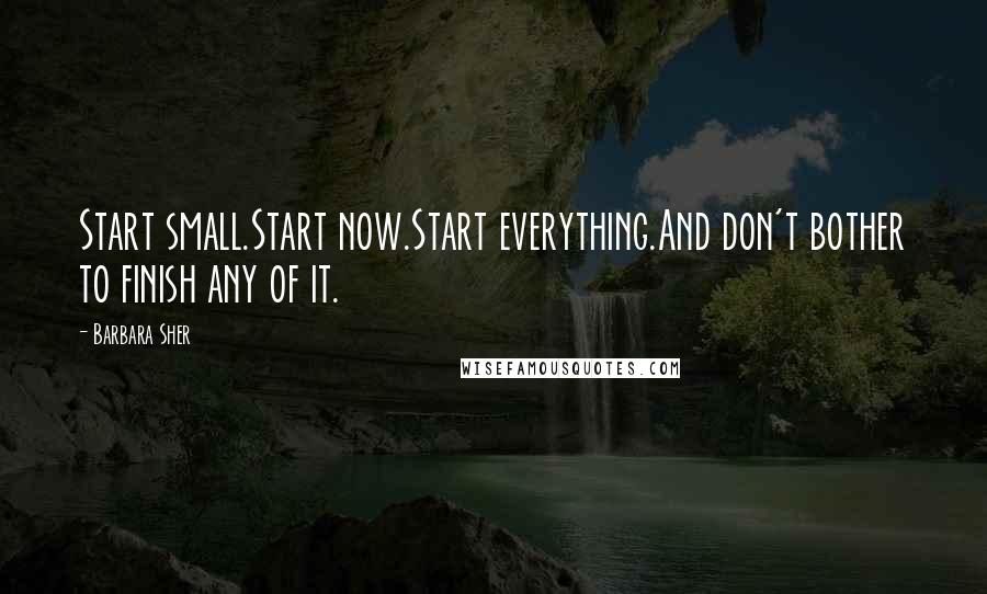 Barbara Sher Quotes: Start small.Start now.Start everything.And don't bother to finish any of it.