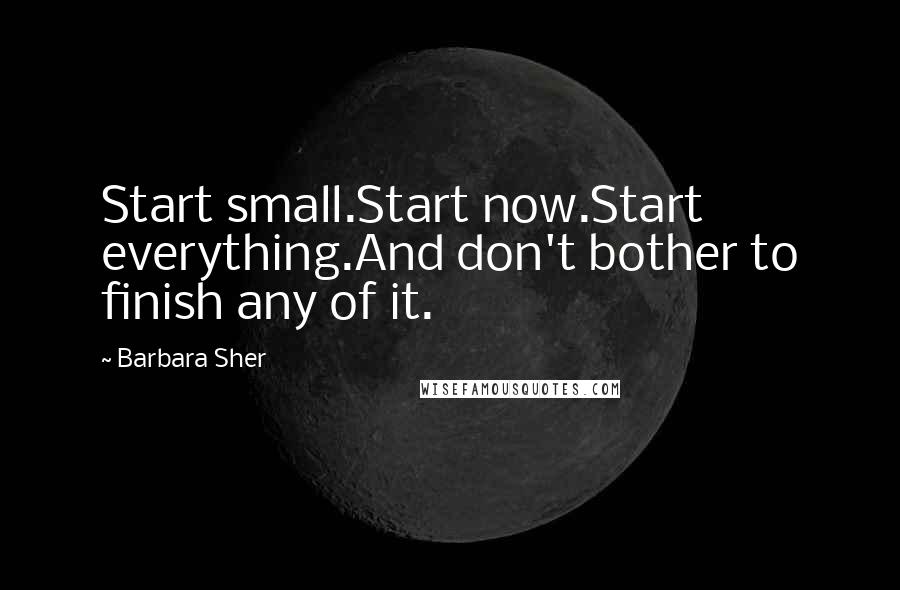 Barbara Sher Quotes: Start small.Start now.Start everything.And don't bother to finish any of it.