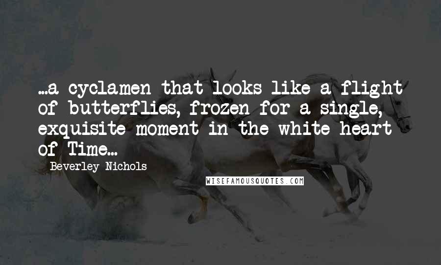 Beverley Nichols Quotes: ...a cyclamen that looks like a flight of butterflies, frozen for a single, exquisite moment in the white heart of Time...