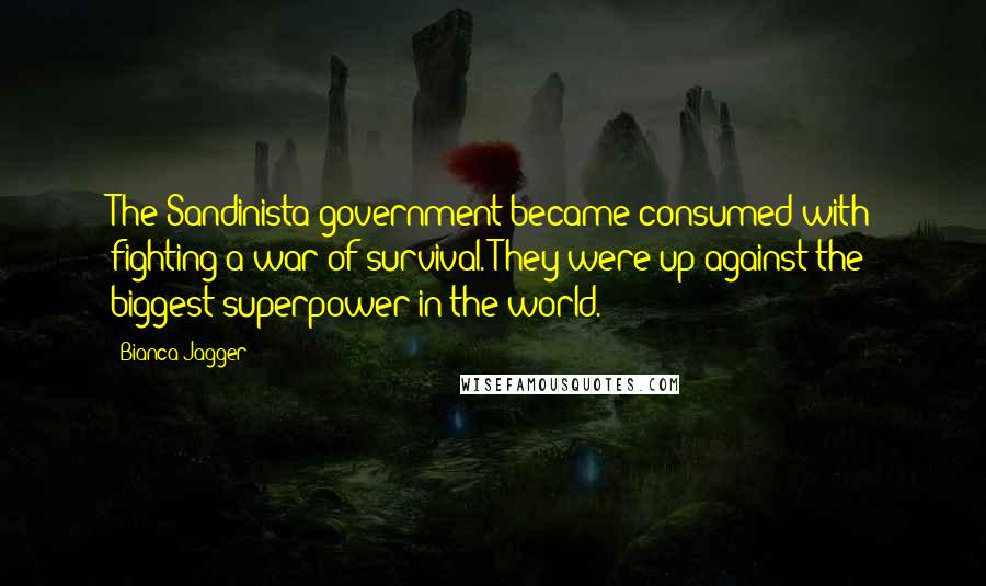 Bianca Jagger Quotes: The Sandinista government became consumed with fighting a war of survival. They were up against the biggest superpower in the world.