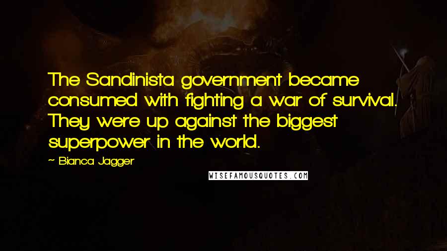 Bianca Jagger Quotes: The Sandinista government became consumed with fighting a war of survival. They were up against the biggest superpower in the world.