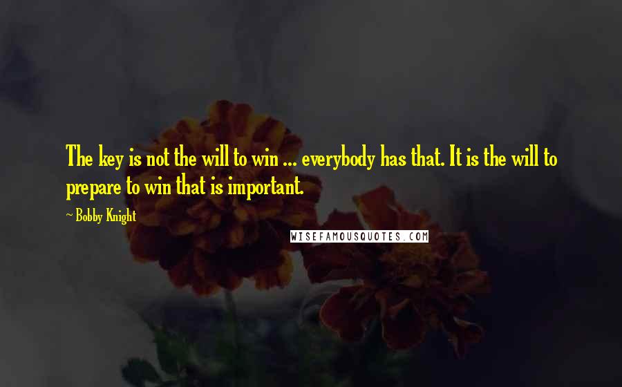 Bobby Knight Quotes: The key is not the will to win ... everybody has that. It is the will to prepare to win that is important.