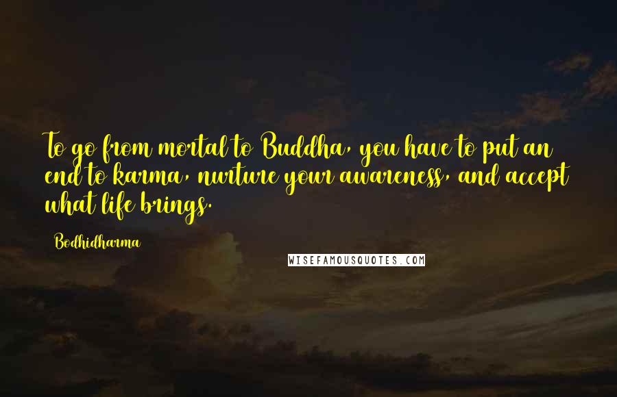 Bodhidharma Quotes: To go from mortal to Buddha, you have to put an end to karma, nurture your awareness, and accept what life brings.