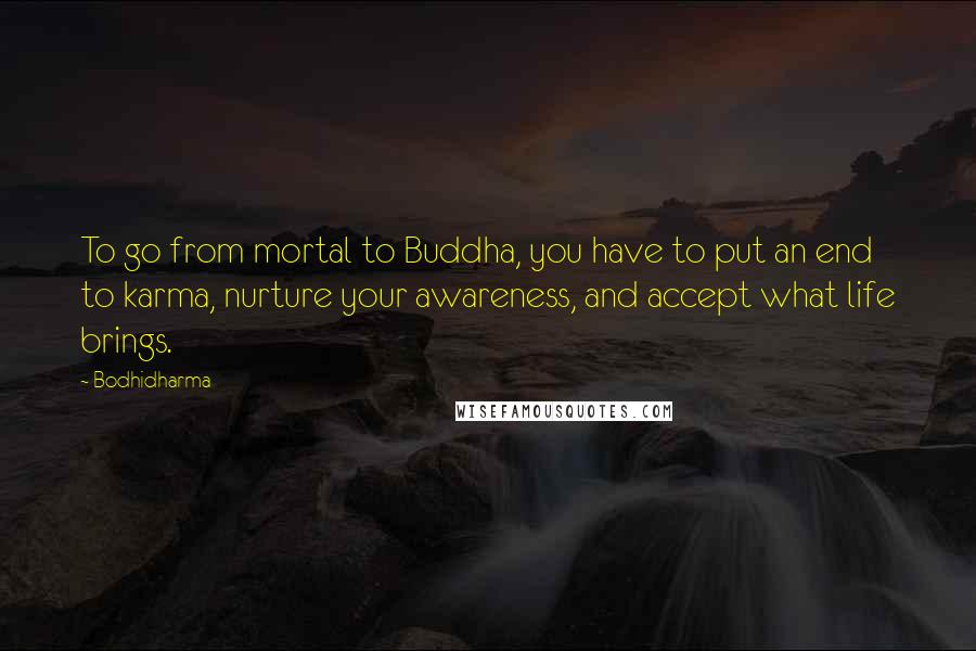 Bodhidharma Quotes: To go from mortal to Buddha, you have to put an end to karma, nurture your awareness, and accept what life brings.