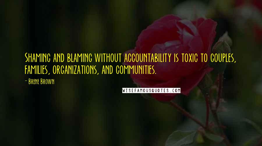 Brene Brown Quotes: Shaming and blaming without accountability is toxic to couples, families, organizations, and communities.