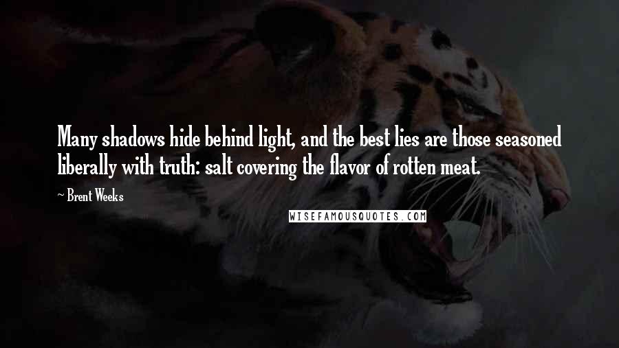 Brent Weeks Quotes: Many shadows hide behind light, and the best lies are those seasoned liberally with truth: salt covering the flavor of rotten meat.