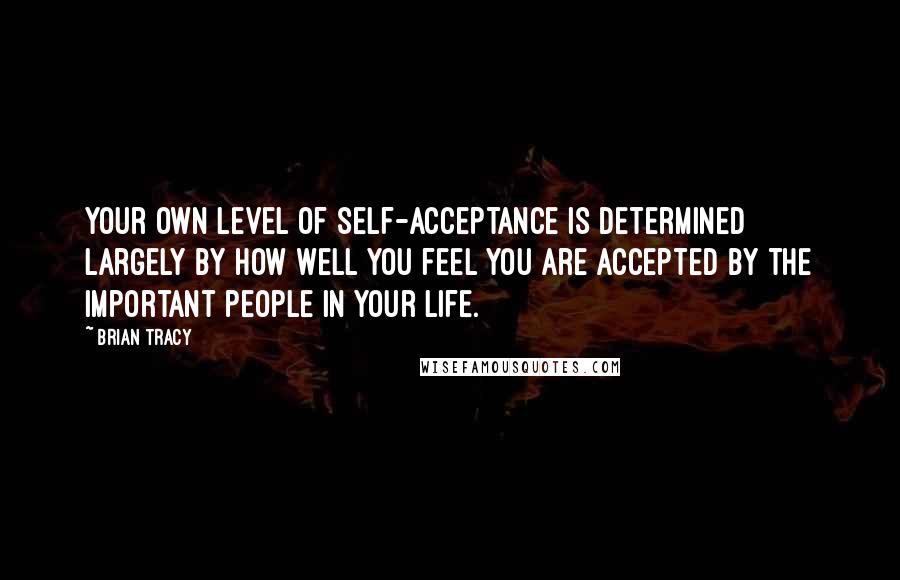 Brian Tracy Quotes: Your own level of self-acceptance is determined largely by how well you feel you are accepted by the important people in your life.