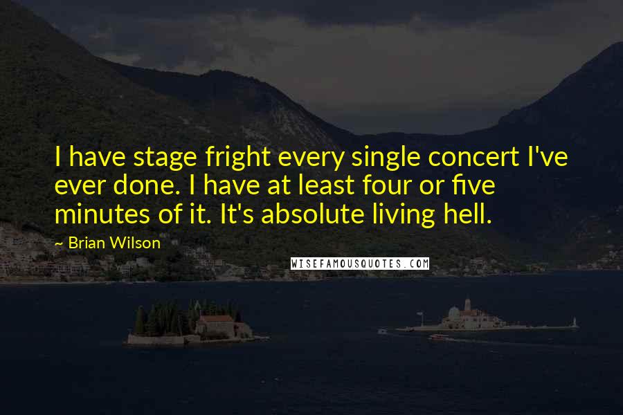 Brian Wilson Quotes: I have stage fright every single concert I've ever done. I have at least four or five minutes of it. It's absolute living hell.