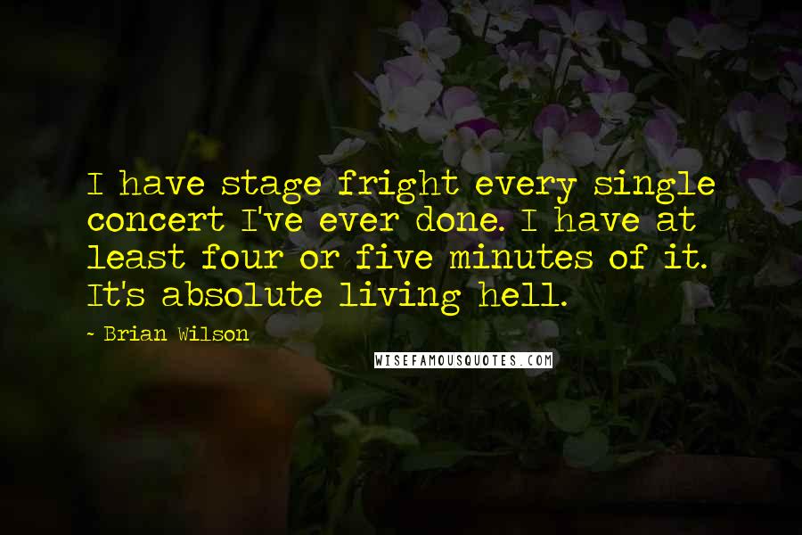 Brian Wilson Quotes: I have stage fright every single concert I've ever done. I have at least four or five minutes of it. It's absolute living hell.