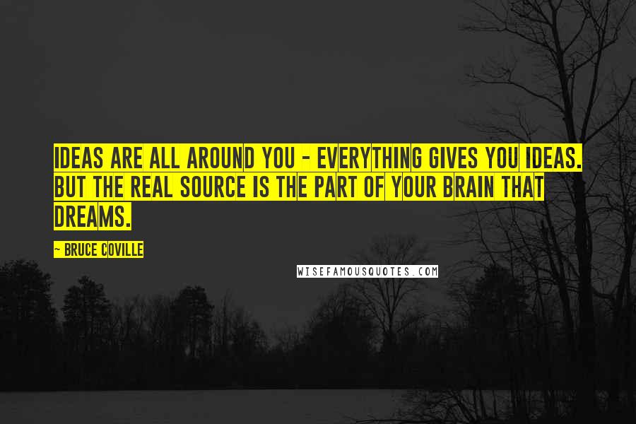 Bruce Coville Quotes: Ideas are all around you - everything gives you ideas. But the real source is the part of your brain that dreams.