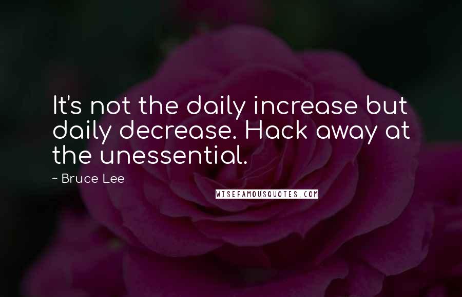 Bruce Lee Quotes: It's not the daily increase but daily decrease. Hack away at the unessential.