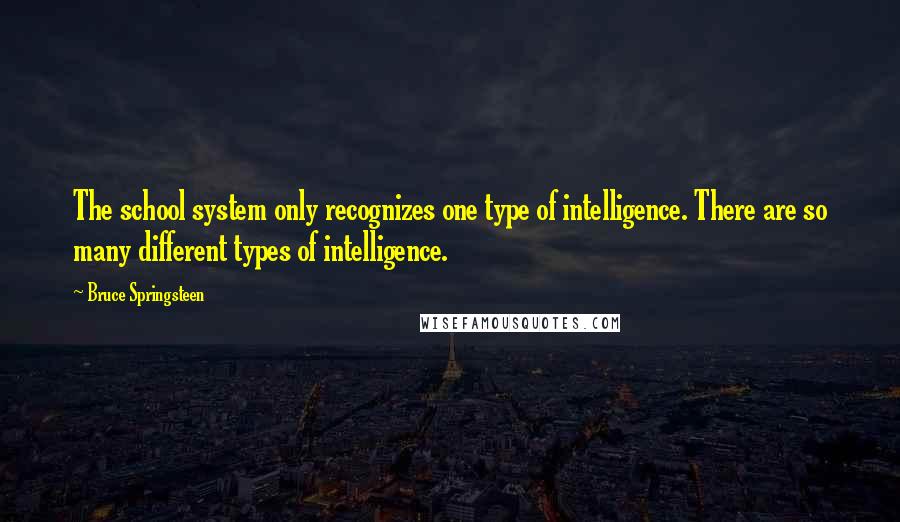 Bruce Springsteen Quotes: The school system only recognizes one type of intelligence. There are so many different types of intelligence.