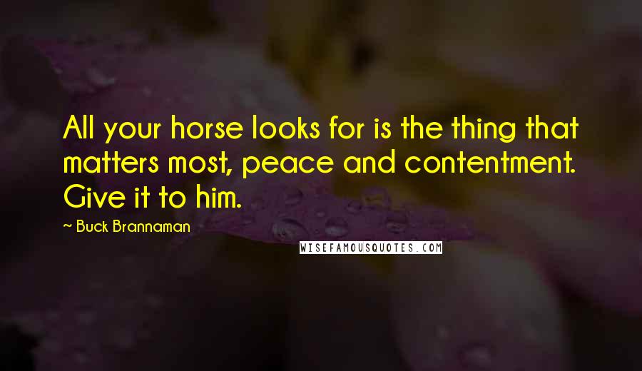 Buck Brannaman Quotes: All your horse looks for is the thing that matters most, peace and contentment. Give it to him.