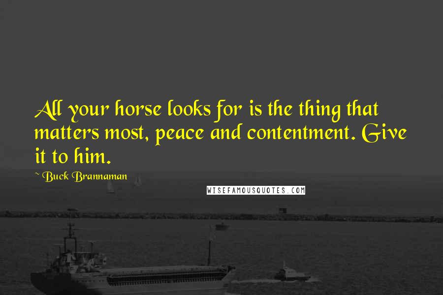 Buck Brannaman Quotes: All your horse looks for is the thing that matters most, peace and contentment. Give it to him.