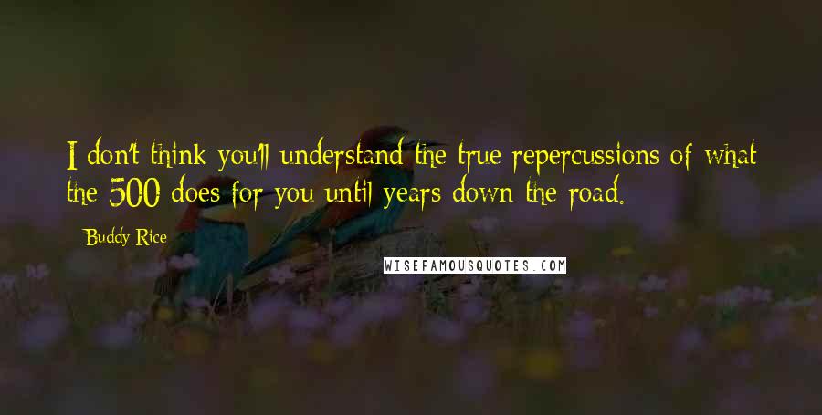 Buddy Rice Quotes: I don't think you'll understand the true repercussions of what the 500 does for you until years down the road.