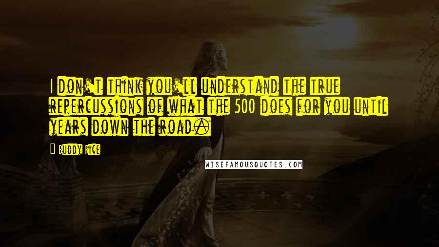 Buddy Rice Quotes: I don't think you'll understand the true repercussions of what the 500 does for you until years down the road.