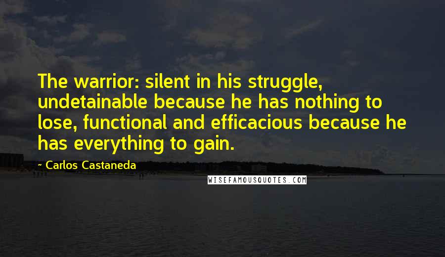 Carlos Castaneda Quotes: The warrior: silent in his struggle, undetainable because he has nothing to lose, functional and efficacious because he has everything to gain.