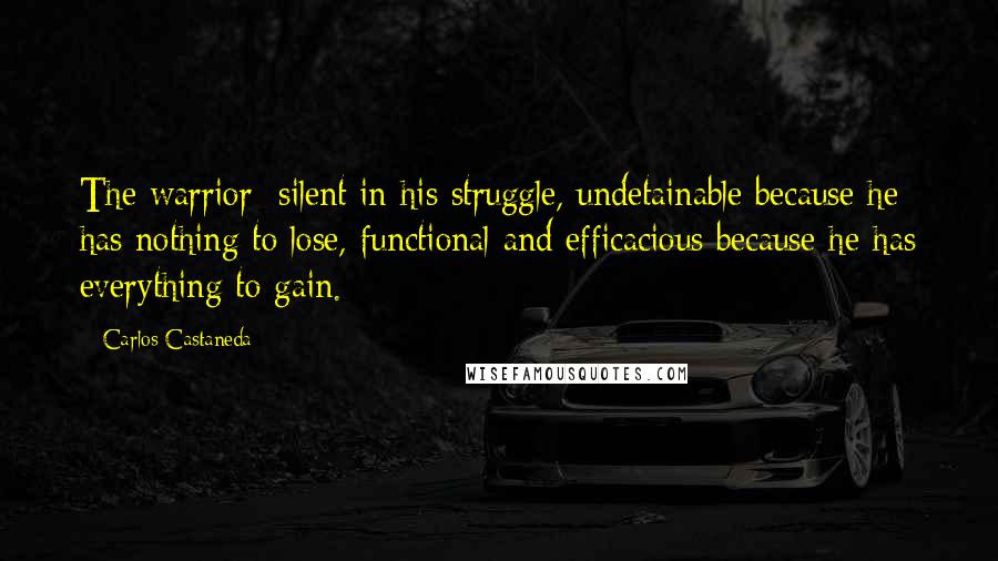 Carlos Castaneda Quotes: The warrior: silent in his struggle, undetainable because he has nothing to lose, functional and efficacious because he has everything to gain.